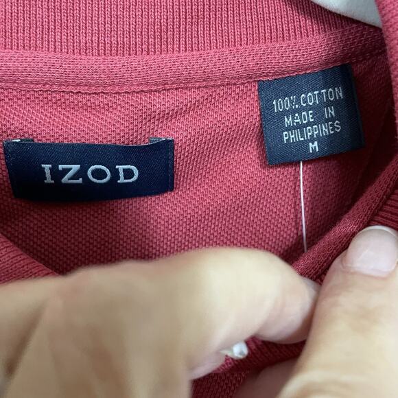 IZOD Basix Pique Polo Shirt Men’s Size M Red Cotton Knit Short Sleeve NEW - Picture 3 of 7